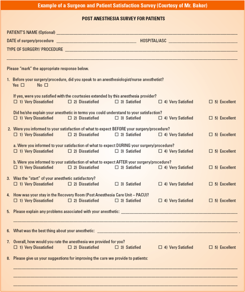 Example of Surgeon and Patient Satisfaction Survey